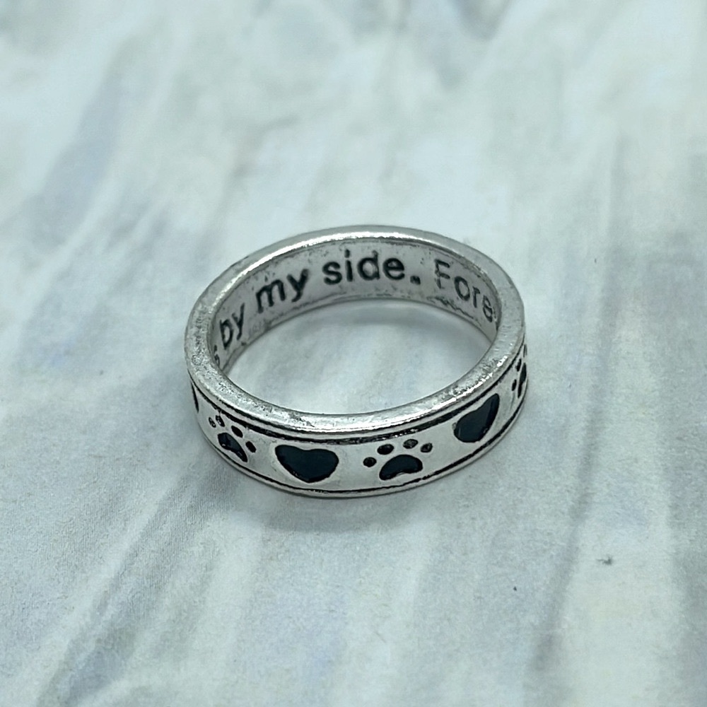 Dog Paw Print Silver Band Ring - Picture 5 of 13